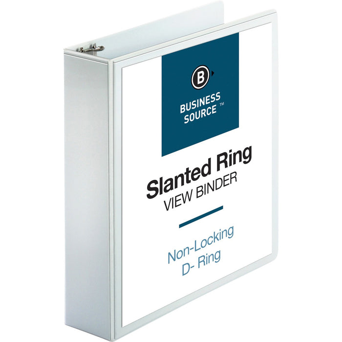 Business Source Basic D-Ring White View Binders - 2" (50.80 mm) Binder Capacity - Letter - 8 1/2" (215.90 mm) x 11" (279.40 mm) Sheet Size - Fastener: D-Ring - Polypropylene - White - 1.50 lb (680.39 g) - No - Clear Overlay - 1 Each