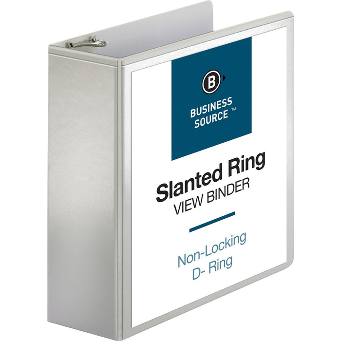 Business Source Basic D-Ring White View Binders - 4" (101.60 mm) Binder Capacity - Letter - 8 1/2" (215.90 mm) x 11" (279.40 mm) Sheet Size - Fastener: D-Ring - Polypropylene - White - 1.75 lb (793.79 g) - No - Clear Overlay - 1 Each