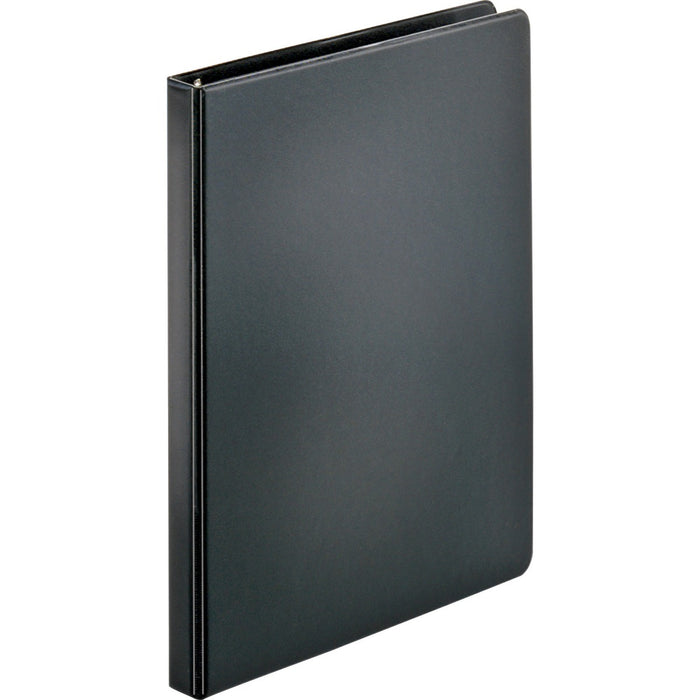 Business Source Basic Round Ring Binders - 1/2" (12.70 mm) Binder Capacity - Letter - 8 1/2" (215.90 mm) x 11" (279.40 mm) Sheet Size - 125 Sheet Capacity - 3 Ring(s) - Fastener(s): Round Ring - Pocket(s): Internal - Polypropylene, Chipboard - Black - 8.9