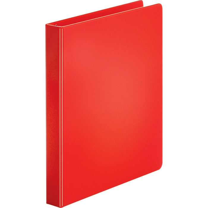 Business Source Basic Round Ring Binders - 1" (25.40 mm) Binder Capacity - Letter - 8 1/2" (215.90 mm) x 11" (279.40 mm) Sheet Size - 225 Sheet Capacity - 3 Ring(s) - Fastener(s): Round Ring - Pocket(s): Internal - Polypropylene, Chipboard - Red - 11.20 o