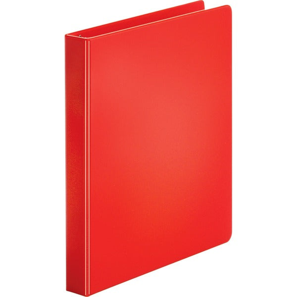 Business Source Basic Round Ring Binders - 1" (25.40 mm) Binder Capacity - Letter - 8 1/2" (215.90 mm) x 11" (279.40 mm) Sheet Size - 225 Sheet Capacity - Fastener(s): 3 x Round Ring - Polypropylene, Chipboard - Red - 11.20 oz (317.51 g) - Sturdy - 1 Each