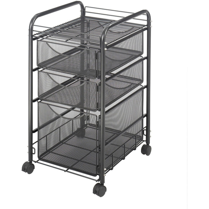 Safco Onyx Mesh File Cart - 2 Shelf - 3 Drawer - 4 Casters - 1.50" (38.10 mm) Caster Size - Steel - 15.7" (400.05 mm) Width x 17" (431.80 mm) Depth x 27" (685.80 mm) Height - Steel Frame - Black - 1 Each