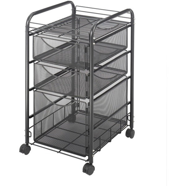 Safco Onyx Mesh File Cart - 2 Shelf - 3 Drawer - 4 Casters - 1.50" (38.10 mm) Caster Size - Steel - 15.8" (400.05 mm) Width x 17" (431.80 mm) Depth x 27" (685.80 mm) Height - Steel Frame - Black - 1 Each