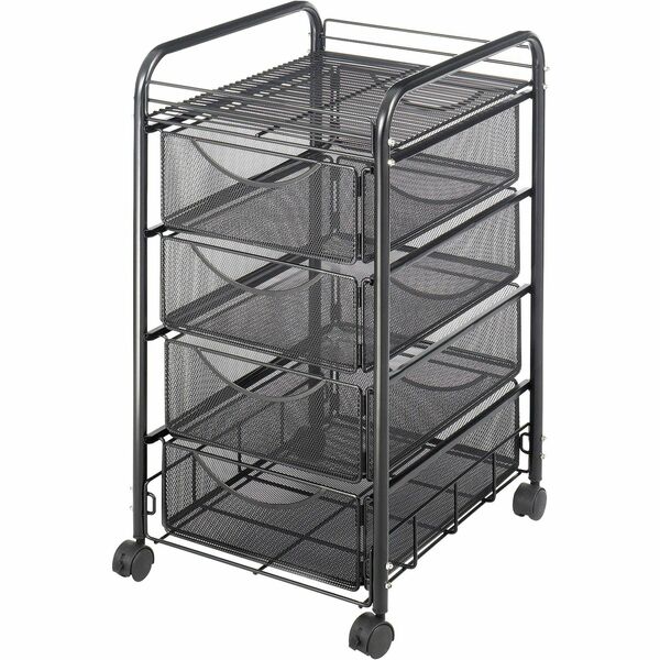 Safco Onyx Double Mesh Mobile File Cart - 2 Shelf - 4 Drawer - 4 Casters - 1.50" (38.10 mm) Caster Size - x 15.8" Width x 17" Depth x 27" Height - Black Steel Frame - Black - 1 Each