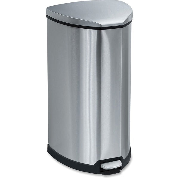 Safco Hands-free Step-on Stainless Receptacle - 37.85 L Capacity - 27" (685.80 mm) Height x 14" (355.60 mm) Width x 14" (355.60 mm) Depth - Stainless Steel - Stainless Steel - 1 Each