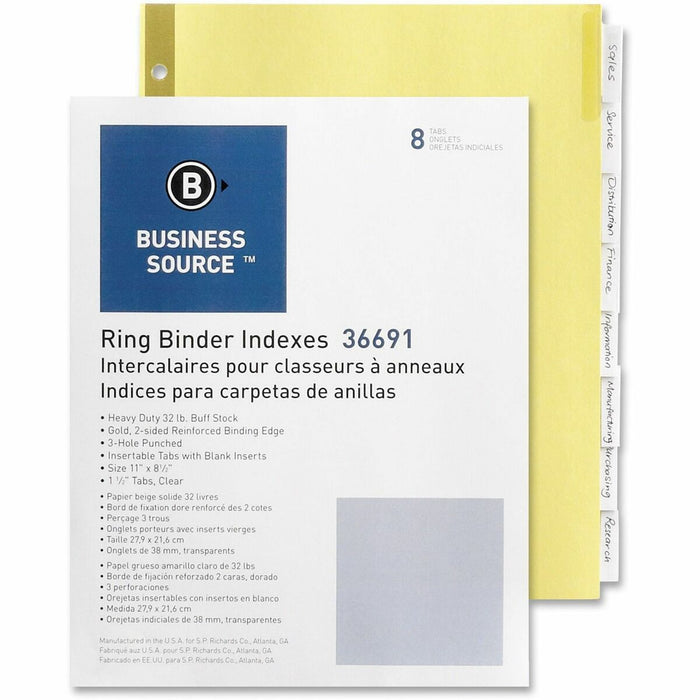 Business Source Insertable Tab Indexes - 8 Blank Tab(s) - 8.50" (215.90 mm) Divider Width x 11" (279.40 mm) Divider Length - Letter - 3 Hole Punched - Clear Tab(s) - Punched, Reinforced Edges, Mylar Reinforcement, Tear Resistant, Insertable - 1 Set
