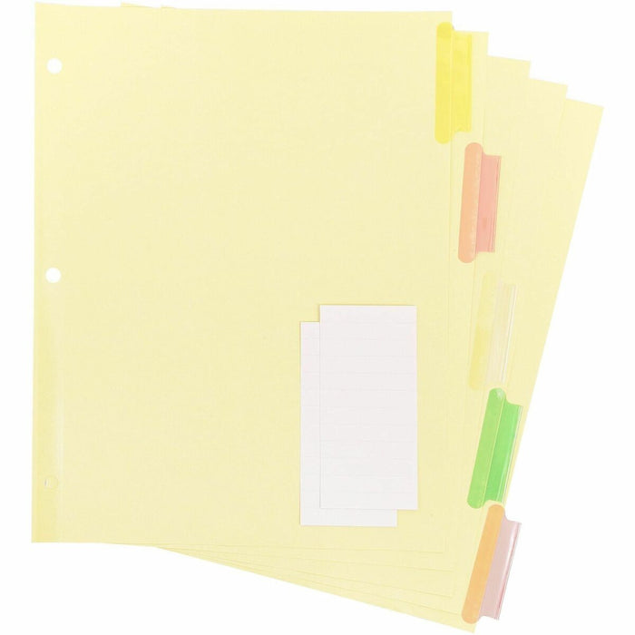 Business Source Insertable Tab Ring Binder Indexes - 5 Blank Tab(s) - 2" (50.80 mm) Tab Width - 8.50" (215.90 mm) Divider Width x 11" (279.40 mm) Divider Length - Letter - 3 Hole Punched - Multicolor Tab(s) - No - Tear Resistant, Punched, Insertable, Rein