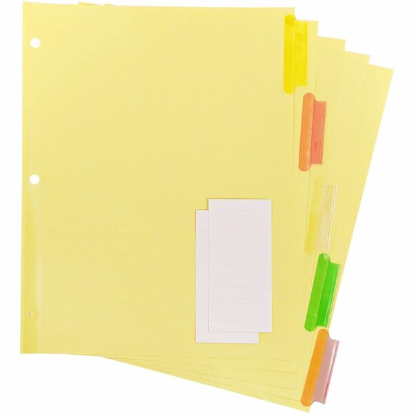 Business Source Insertable Tab Ring Binder Indexes - 5 Blank Tab(s)2" Tab Width - 8.50" Divider Width x 11" Divider Length - Letter - 3 Hole Punched - Multicolor Tab(s) - Tear Resistant, Punched, Insertable, Reinforced Edges - 5 / Set
