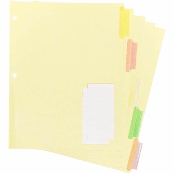 Business Source Insertable Tab Ring Binder Indexes - 5 Blank Tab(s) - 2" (50.80 mm) Tab Width - 8.50" (215.90 mm) Divider Width x 11" (279.40 mm) Divider Length - Letter - 3 Hole Punched - Multicolor Tab(s) - Tear Resistant, Punched, Insertable, Reinforce