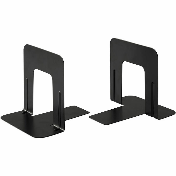 Business Source Heavy-gauge Steel Book Supports - 5.3" (133.35 mm) Height x 5" (127 mm) Width x 4.8" (120.65 mm) Depth - Desktop - Non-skid Base, Scratch Resistant, Stain Resistant - Enamel - Black - Steel - 2 / Pair