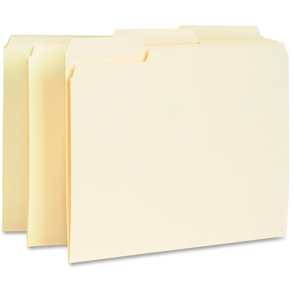 Business Source 1/3 Tab Cut Letter Recycled Top Tab File Folder - 8 1/2" (215.90 mm) x 11" (279.40 mm) - Top Tab Location - Assorted Tab Position - 11 pt. (3.87 mm) - Manila - Manila - 10% Recycled - 100 / Box