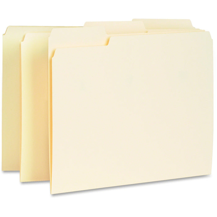 Business Source 1/3 Tab Cut Letter Yes Top Tab File Folder - 8 1/2" (215.90 mm) x 11" (279.40 mm) - Top Tab Location - Assorted Tab Position - 11 pt. (3.87 mm) - Manila Paper - Manila - 10% Recycled - 100 / Box
