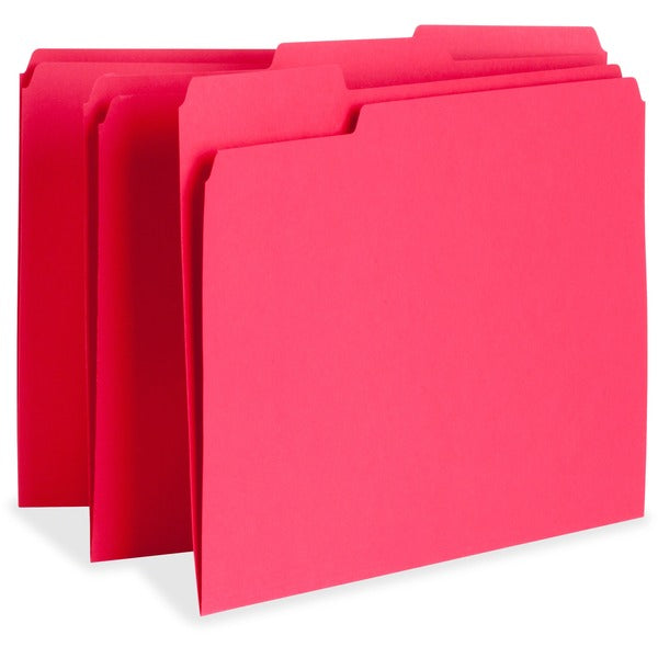 Business Source 1/3 Tab Cut Letter Recycled Top Tab File Folder - 8 1/2" (215.90 mm) x 11" (279.40 mm) - Top Tab Location - Assorted Tab Position - 11 pt. (3.87 mm) - 1 Plys - Red - 10% Recycled - 100 / Box