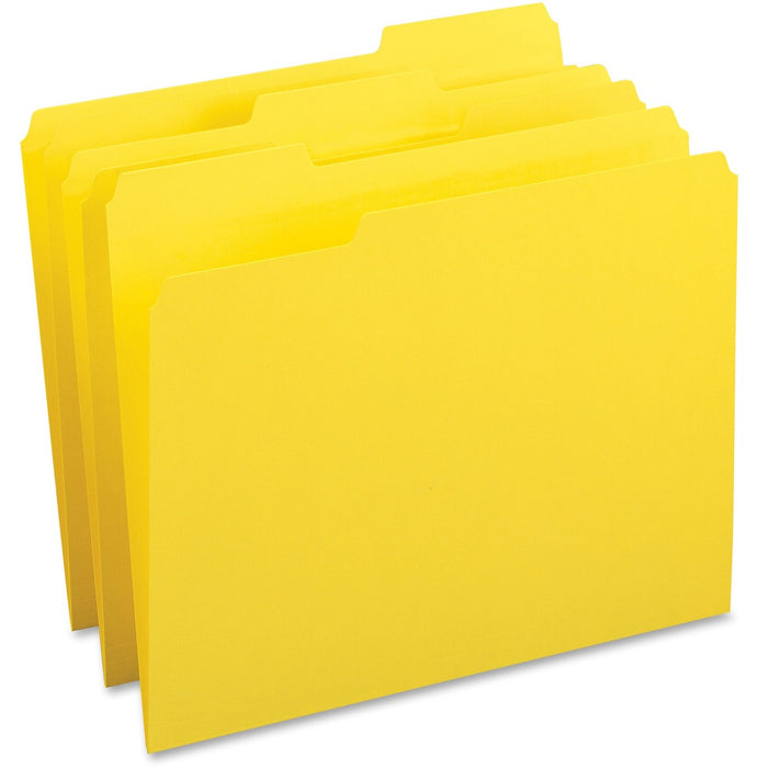 Business Source 1/3 Tab Cut Letter Recycled Top Tab File Folder - 8 1/2" (215.90 mm) x 11" (279.40 mm) - Top Tab Location - Assorted Tab Position - 11 pt. (3.87 mm) - 1 Plys - Yellow - 10% Recycled - 100 / Box