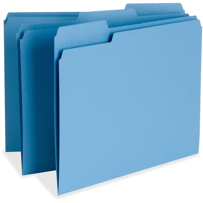 Business Source 1/3 Tab Cut Letter Recycled Top Tab File Folder - 8 1/2" (215.90 mm) x 11" (279.40 mm) - Top Tab Location - Assorted Tab Position - 11 pt. (3.87 mm) - 1 Plys - Blue - 10% Recycled - 100 / Box