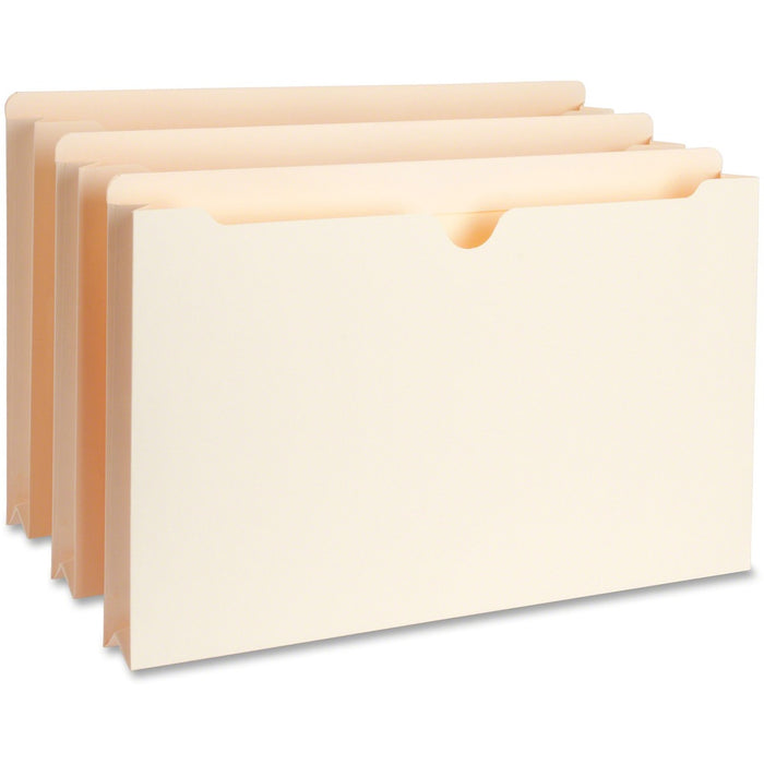 Business Source Straight Tab Cut Legal Recycled File Pocket - 8 1/2" (215.90 mm) x 14" (355.60 mm) - 1 1/2" (38.10 mm) Expansion - 11 pt. (3.87 mm) - Manila - Slip Resistant, Reinforced Tab, Heavyweight Cover - 10% Recycled - 50 / Box