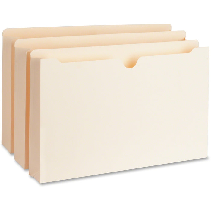 Business Source Straight Tab Cut Legal Recycled File Pocket - 8 1/2" (215.90 mm) x 14" (355.60 mm) - 2" (50.80 mm) Expansion - 11 pt. (3.87 mm) - Manila - Slip Resistant, Reinforced Tab, Heavyweight Cover - 10% Recycled - 50 / Box