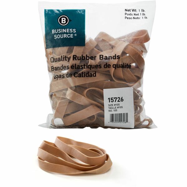 Business Source Quality Rubber Bands - Size: #105 - 5" (127 mm) Length x 0.63" (15.88 mm) Width - Sustainable - Rubber - Crepe - 60 / Pack