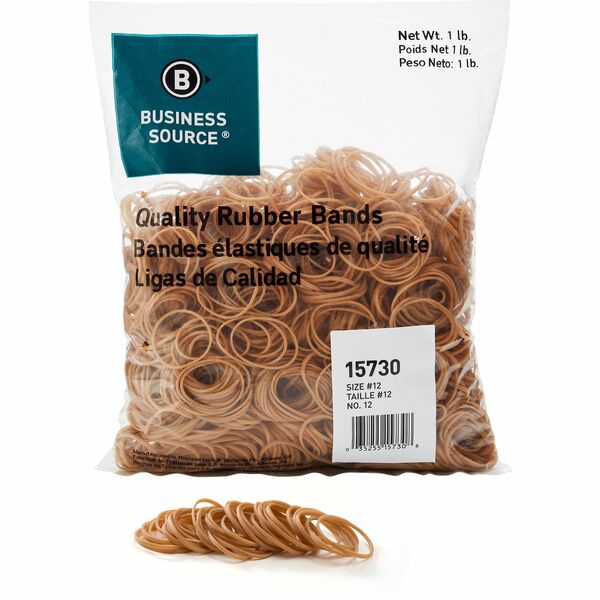 Business Source Quality Rubber Bands - Size: #12 - 1.75" (44.45 mm) Length x 62.50 mil (1.59 mm) Width - Sustainable - Rubber - Crepe - 2500 / Pack