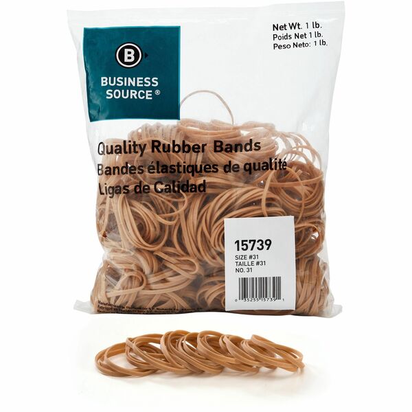 Business Source Quality Rubber Bands - Size: #31 - 2.50" (63.50 mm) Length x 0.13" (3.18 mm) Width - Sustainable - Rubber - Crepe - 850 / Pack