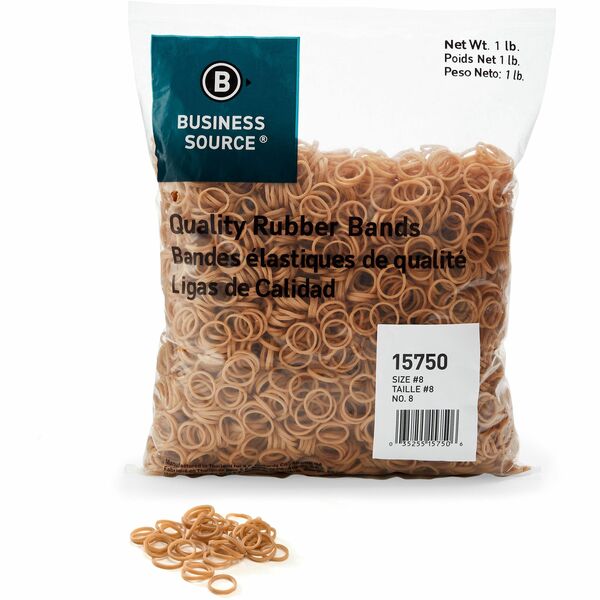 Business Source Quality Rubber Bands - Size: #8 - 0.88" (22.23 mm) Length x 62.50 mil (1.59 mm) Width - Sustainable - Rubber - Crepe - 5200 / Pack