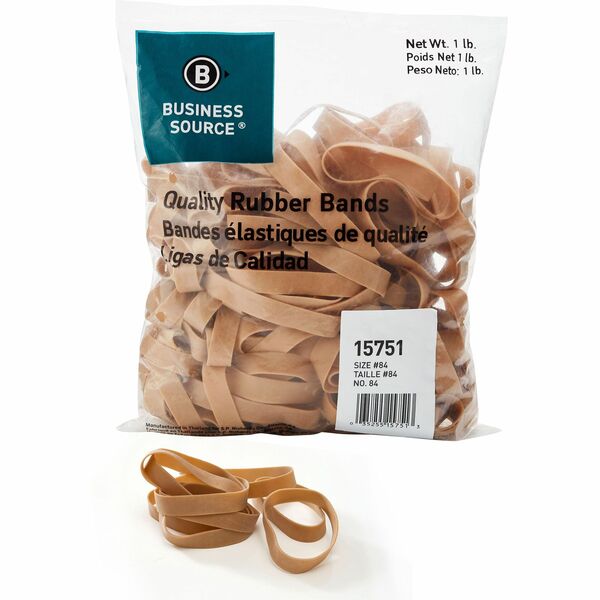 Business Source Quality Rubber Bands - Size: #84 - 3.50" (88.90 mm) Length x 0.50" (12.70 mm) Width - Sustainable - Rubber - Crepe - 150 / Pack