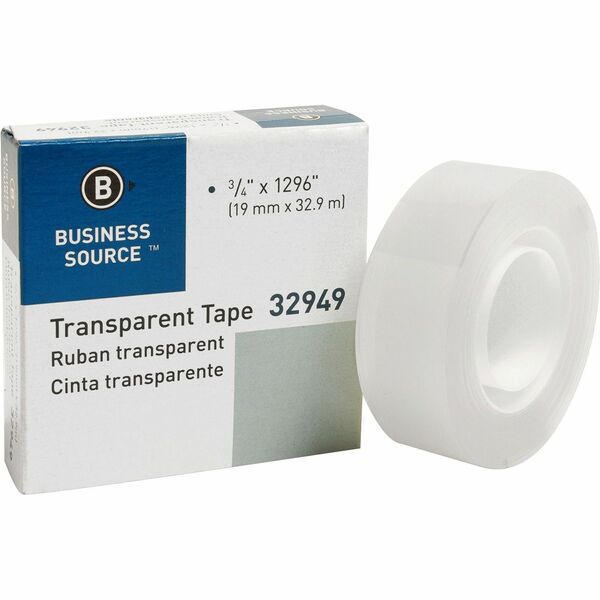 Business Source All-purpose Transparent Tape - 36 yd (32.9 m) Length x 0.75" (19 mm) Width - 1" (25.40 mm) Core - Clear - For Sealing, Mending - 1 Roll