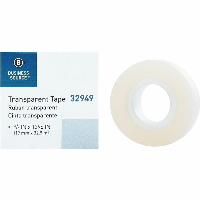 Business Source All-purpose Transparent Tape - 36 yd (32.9 m) Length x 0.75" (19 mm) Width - 1" (25.40 mm) Core - Clear - For Sealing, Mending - 1 Roll