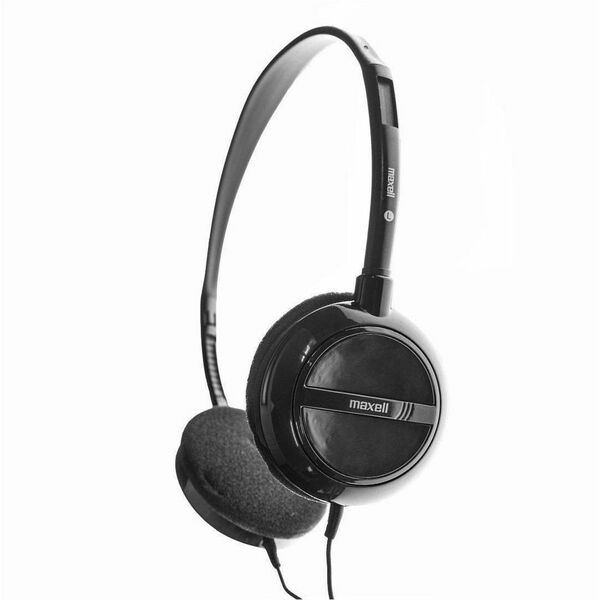 Maxell Lightweight Stereo Headphones - Stereo - Mini-phone (3.5mm) - Wired - 32 Ohm - 20 Hz to 20 kHz - Nickel Plated Connector - Over-the-head - Binaural - Open - 4 ft (1.22 m) Cable - Black - 1 Each