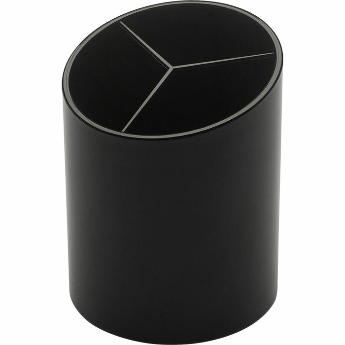Business Source Large 3-Compartment Plastic Pencil Cup - 3" (76.20 mm) Height x 3" (76.20 mm) Width x 4.13" (104.78 mm) Depth - Plastic - Black - 1 Each