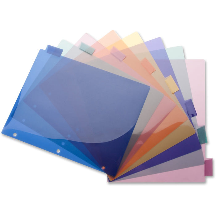 Business Source 3-Hole Poly Insert Index Dividers - 8 Print-on Tab(s) - 8.50" (215.90 mm) Divider Width x 11" (279.40 mm) Divider Length - Letter - Plastic Divider - Multicolor Tab(s) - No - Insertable - 1 Set