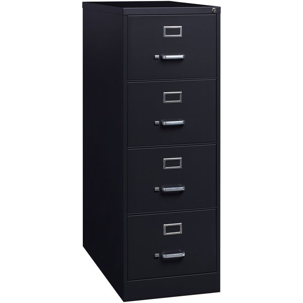 Lorell Fortress Series 26-1/2" Commercial-Grade Vertical File Cabinet - 18" (457.20 mm) Width x 26.5" (673.10 mm) Depth x 52" (1320.80 mm) Height - 4 x Drawer(s) for File - Legal - Vertical - Lockable, Ball-bearing Suspension, Heavy Duty - Black - Steel -