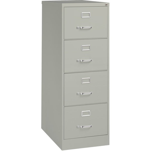 Lorell Fortress Series 26-1/2" Commercial-Grade Vertical File Cabinet - 18" (457.20 mm) Width x 26.5" (673.10 mm) Depth x 52" (1320.80 mm) Height - 4 x Drawer(s) for File - Legal - Vertical - Lockable, Ball-bearing Suspension, Heavy Duty - Light Gray - St