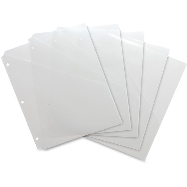 Business Source Poly Binder Pockets - 40 x Sheet Capacity - For Letter 8 1/2" (215.90 mm) x 11" (279.40 mm) Sheet - 3 x Holes - Rectangular - Clear - Polypropylene - 5 / Pack