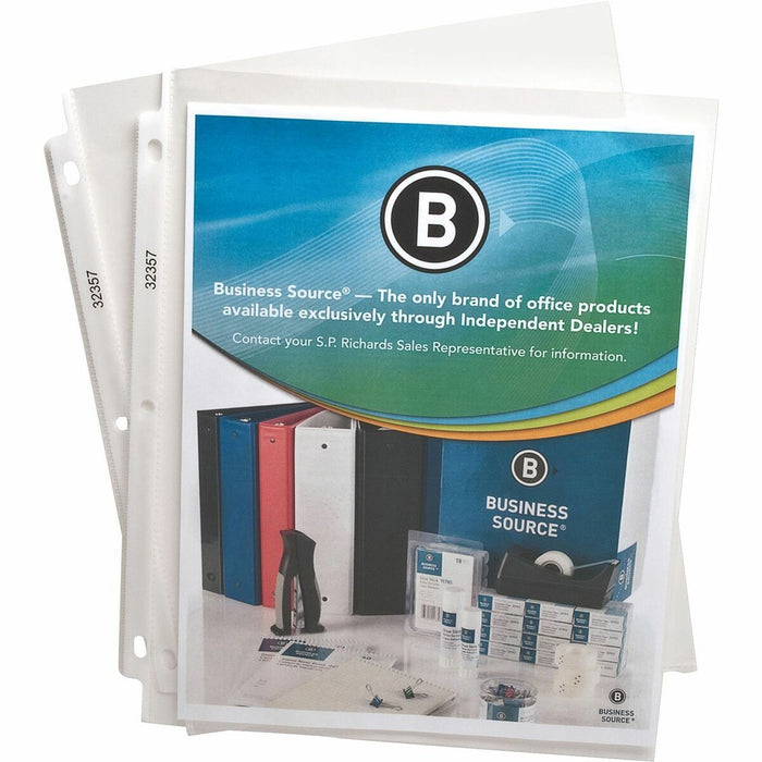 Business Source Sheet Protectors - 2.4 mil (0.06 mm) Thickness - For Letter 8 1/2" (215.90 mm) x 11" (279.40 mm) Sheet - 3 x Holes - Ring Binder - Top Loading - Rectangular - Clear - Polypropylene - 50 / Pack