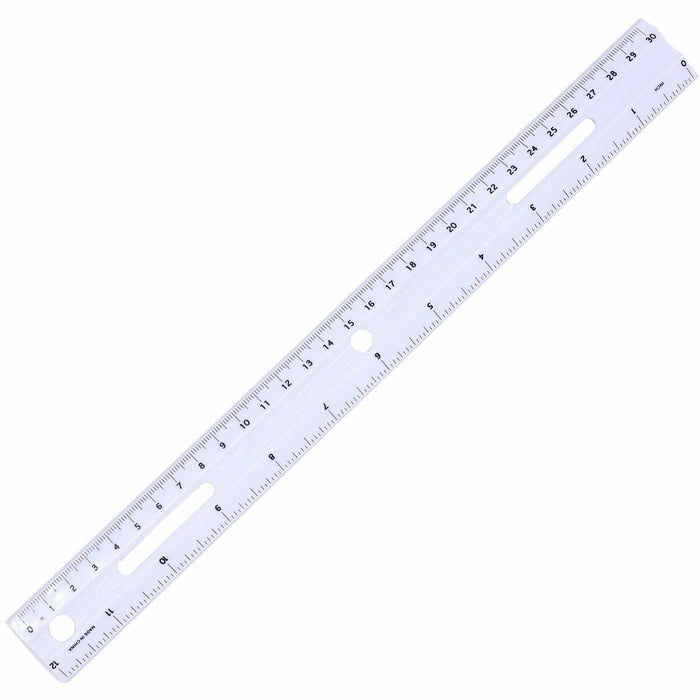Business Source 12" Ruler - 30.48 cm Length x 3.38 cm Width - 1/16 Graduations - Metric, Imperial Measuring System - Plastic - White - 1 Each