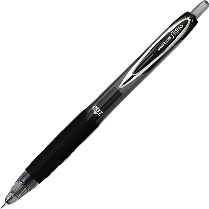 Uni-Ball 207 Medium Needle Point Pens - Retractable - Black Ink - Gel-based - Black Barrel - 1 Each