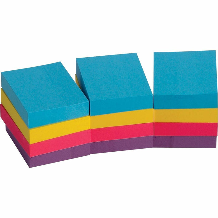 Business Source Extreme Color Adhesive Notes - 1 1/2" (38.10 mm) Flag/Note Width x 2" (50.80 mm) Flag/Note Length - Rectangle - Unruled - Assorted - Self-adhesive, Repositionable, Solvent-free Adhesive - 12 / Pack