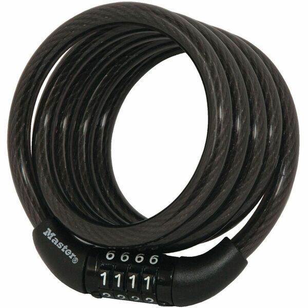 Master Lock Combination Lock - 4 ft (1.22 m) Cable - Preset - 4-wheel - Combination Lock - Assorted - Vinyl, Braided Steel - For Bike