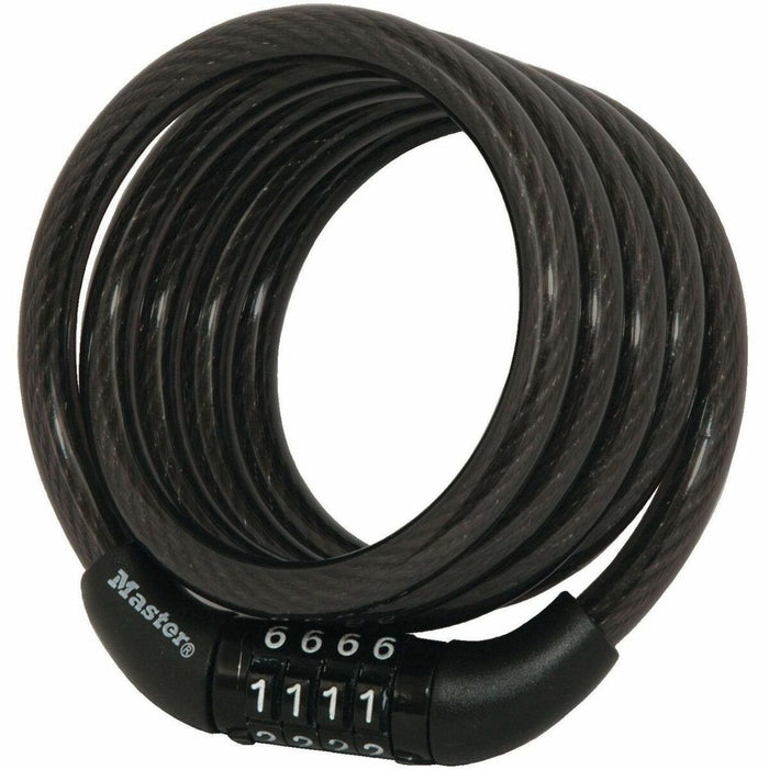 Master Lock Combination Lock - 4 ft (1.22 m) Cable - Preset - 4-wheel - Combination Lock - Assorted - Vinyl, Braided Steel - For Bike