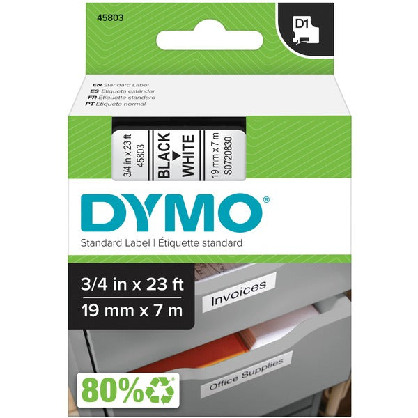 Dymo D1 Electronic Tape Cartridge - x 3/4" (19.05 mm) Width - Thermal Transfer - White - Polyester - 1 Each
