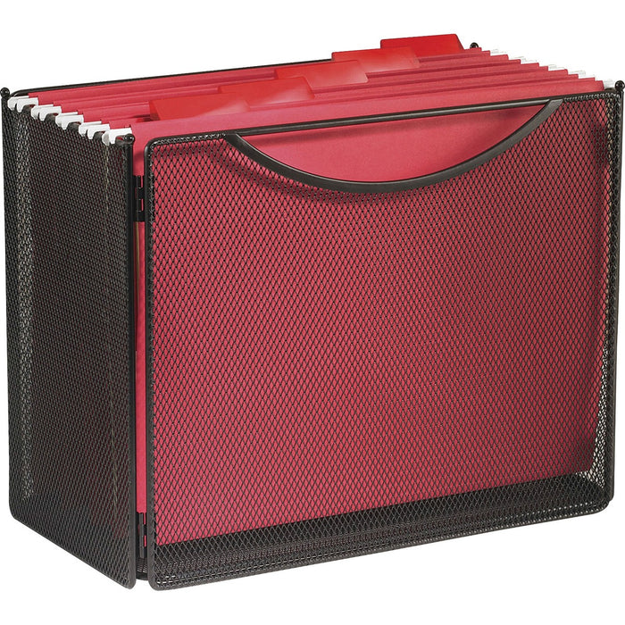 Safco Onyx Steel Mesh Desktop File Box - 10" (254 mm) Height x 12.5" (317.50 mm) Width x 7" (177.80 mm) Depth - Portable, Carrying Handle, Collapsible, Compact - Powder Coated - Black - Steel - 1 Each