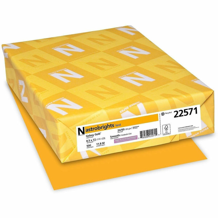 Astrobrights Color Copy Paper - Galaxy Gold - Letter - 8 1/2" (215.90 mm) x 11" (279.40 mm) - 24 lb (10886.22 g) Basis Weight - Smooth - Green Seal - Acid-free, Lignin-free - Gold - 500 / Ream