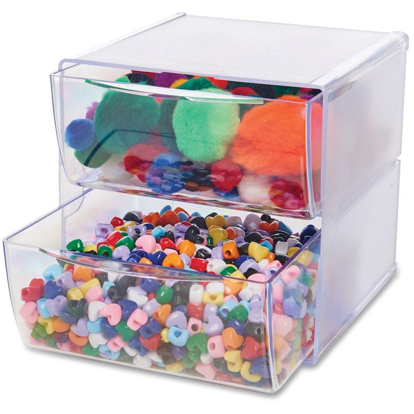 Deflecto Stackable Cube Organizer - 2 Drawer(s) - 6" (152.40 mm) Height x 6" (152.40 mm) Width x 7.5" (190.50 mm) Depth - Desktop - Stackable - Clear - Plastic - 1 Each