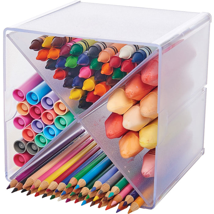 Deflecto Stackable Cube Organizer - 4 Compartment(s) - 6" (152.40 mm) Height x 6" (152.40 mm) Width x 7.2" (184.15 mm) Depth - Desktop - Stackable - Clear - Plastic - 1 Each