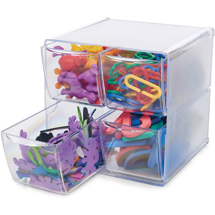 Deflecto Stackable Cube Organizer - 4 Drawer(s) - 6" (152.40 mm) Height x 6" (152.40 mm) Width x 7.2" (184.15 mm) Depth - Desktop - Stackable - Clear - Plastic - 1 Each