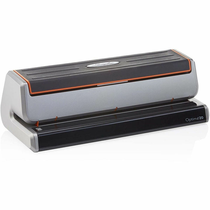 Swingline Optima 20 Electric Punch - 3 Punch Head(s) - 20 Sheet - 9/32" (7.14 mm) Punch Size - 5" (127 mm) Width x 11.50" (292.10 mm) Depth x 3.80" (96.52 mm) Height - Black, Silver, Translucent