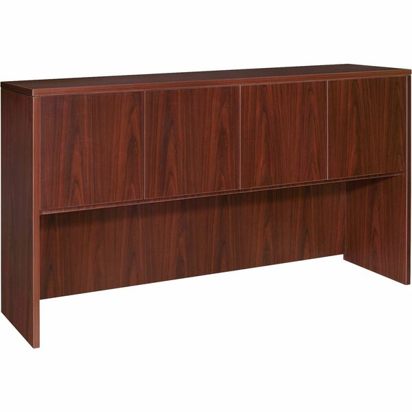 Lorell Essentials Series Stack-on Hutch with Doors - 4 Door(s) - Finish: Laminate, Mahogany - Cord Management, Grommet, Durable