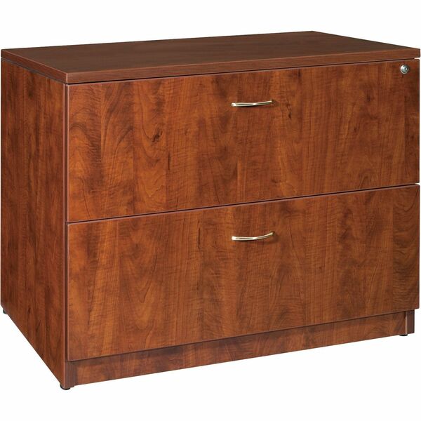 Lorell Essentials Series Lateral File - 29.5" (749.30 mm) Height x 35.5" (901.70 mm) Width x 22" (558.80 mm) Depth - Finish: Cherry, Laminate - Leveling Glide, Lockable Drawer - 1 Each