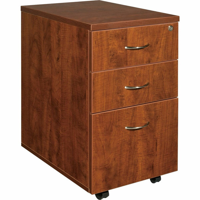 Lorell Essentials Series Box/Box/File Mobile File Cabinet - 28.4" (720.72 mm) Height x 15.7" (400.05 mm) Width x 22" (558.80 mm) Depth x 1" (25.40 mm) Thickness - Total Drawer(s): 3 - Finish: Cherry, Laminate - Leveling Glide - 1 Each